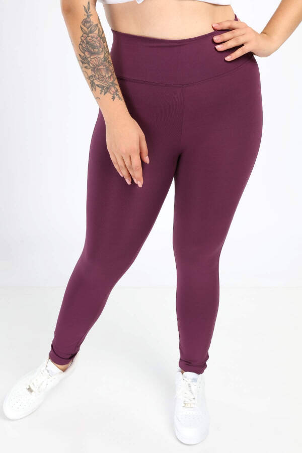 Angelino Plus Size Burgundy Shaping High Waisted Straight Leggings 23976 - 2