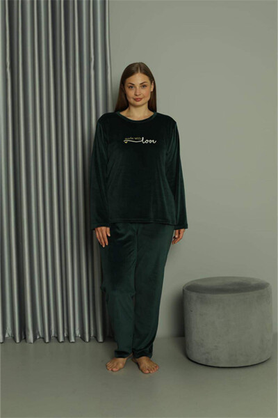 Angelino Plus Size Women's Velvet Green Pajama Set 20628 - 2