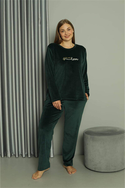 Angelino Plus Size Women's Velvet Green Pajama Set 20628 - 3