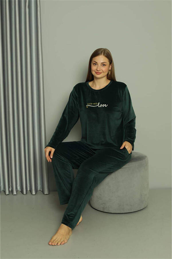 Angelino Plus Size Women's Velvet Green Pajama Set 20628 - 4