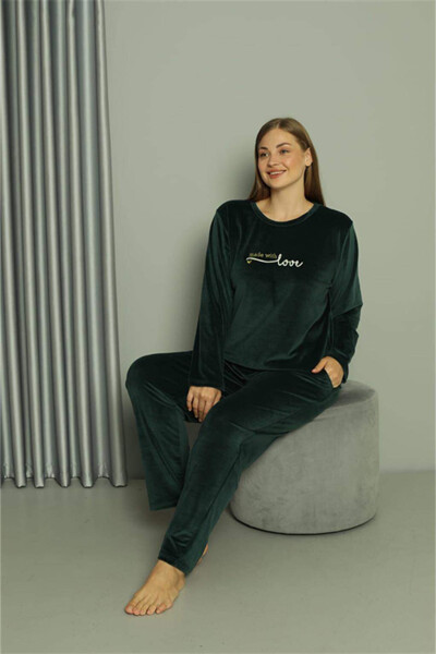 Angelino Plus Size Women's Velvet Green Pajama Set 20628 - 5