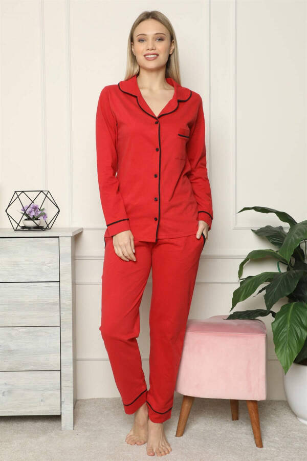 Angelino Women's 100% Cotton Knit Long Sleeve Button Front Pajama Set 2714 - 5