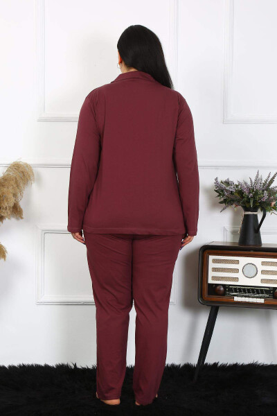 Angelino Women's Plus Size Cotton Pocket Buttoned Burgundy Pajama Set 202401 - 4