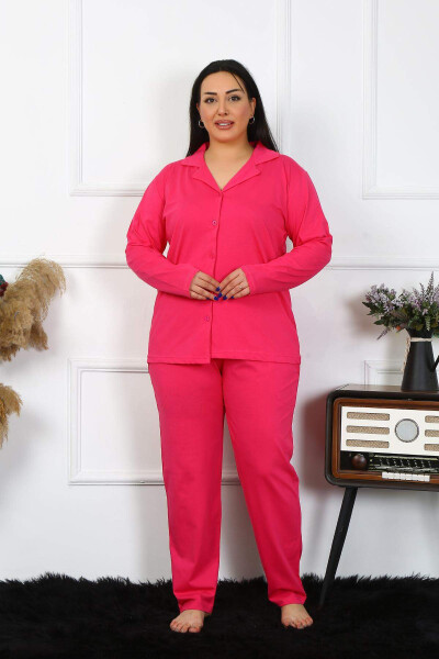 Angelino Women's Plus Size Cotton Pocket Buttoned Fuchsia Pajama Set 202401 - 1