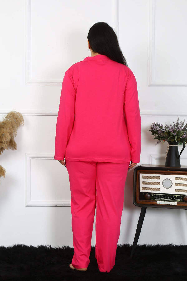 Angelino Women's Plus Size Cotton Pocket Buttoned Fuchsia Pajama Set 202401 - 4