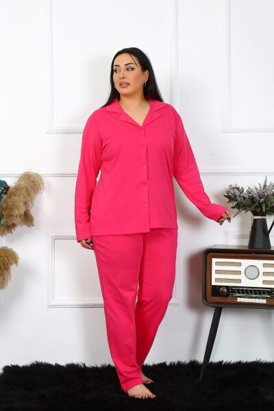 Angelino Women's Plus Size Cotton Pocket Buttoned Fuchsia Pajama Set 202401 - 6