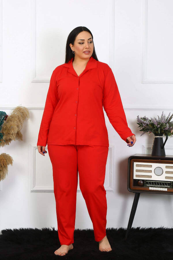 Angelino Women's Plus Size Cotton Pocket Buttoned Red Pajama Set 202401 - 1