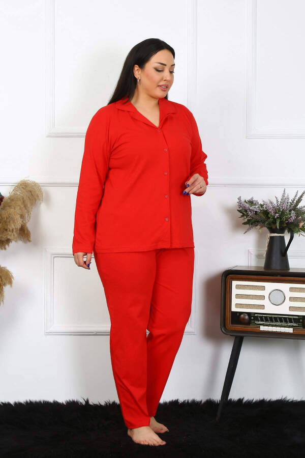 Angelino Women's Plus Size Cotton Pocket Buttoned Red Pajama Set 202401 - 4