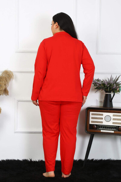 Angelino Women's Plus Size Cotton Pocket Buttoned Red Pajama Set 202401 - 5