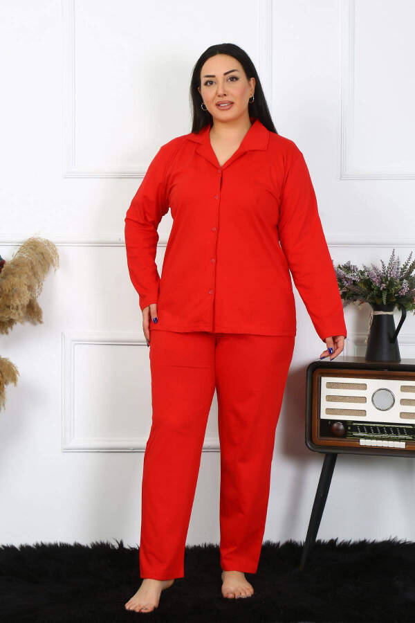 Angelino Women's Plus Size Cotton Pocket Buttoned Red Pajama Set 202401 - 6