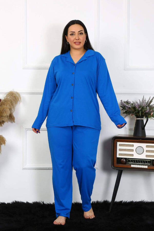 Angelino Women's Plus Size Cotton Pocket Buttoned Salmon Pajama Set 202401 - 2