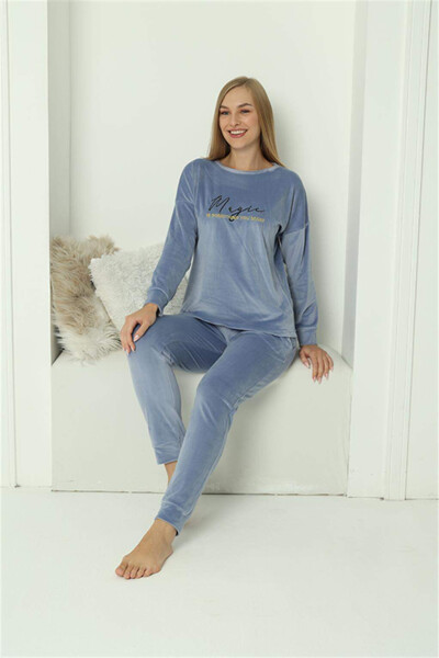 Angelino Women's Velvet Blue Pajama Set 20624 - 1