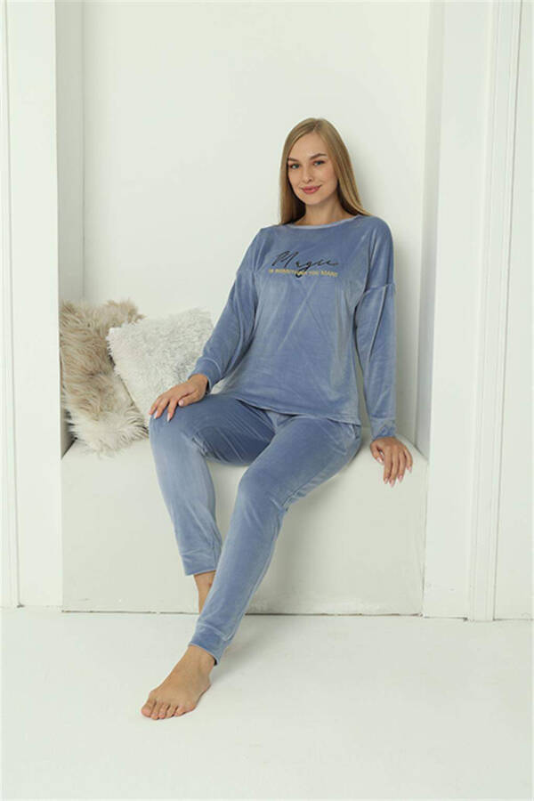 Angelino Women's Velvet Blue Pajama Set 20624 - 3