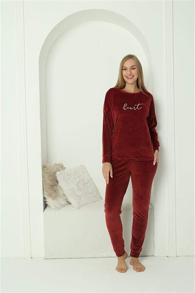 Angelino Women's Velvet Burgundy Pajama Set 20624 - 3