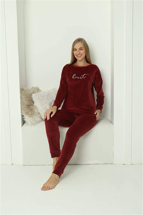 Angelino Women's Velvet Burgundy Pajama Set 20624 - 6