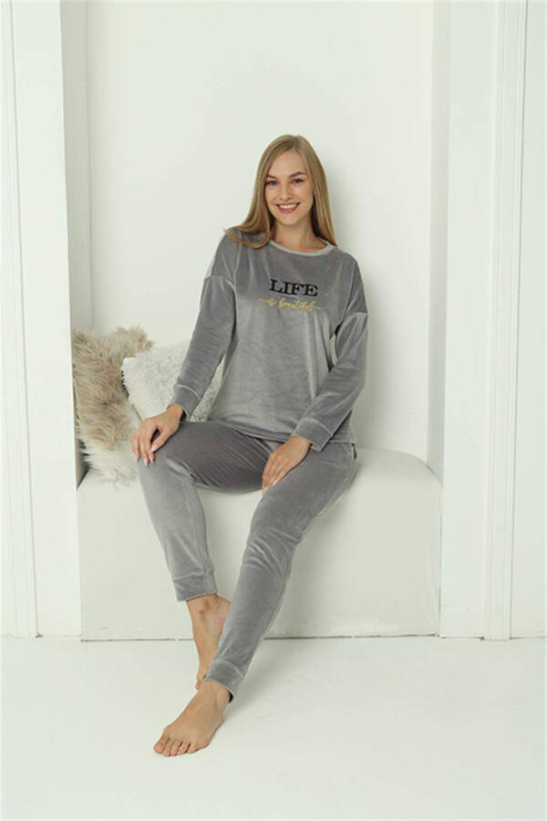 Angelino Women's Velvet Grey Pajama Set 20624 - 1