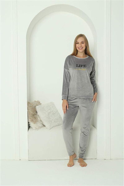 Angelino Women's Velvet Grey Pajama Set 20624 - 3