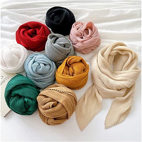 ANIDL Crinkle Solid Color Cotton Hemp Small Square Scarfs Silk Scarf, Female Four Seasons Thin Wrap Scarf Head Shawl - 3