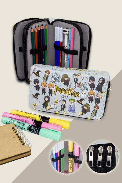 Anime-manga Harry Potter Themed Three-Compartment Vegan Leather Pencil Case - 1