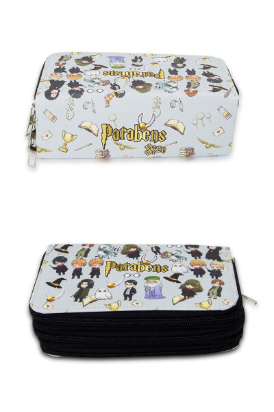 Anime-manga Harry Potter Themed Three-Compartment Vegan Leather Pencil Case - 3