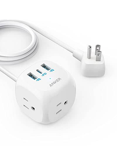 Anker 20W USB C Power Strip, 321 Power Strip с 3 розетками и USB C зарядкой для iPhone 15/15 Plus/15 Pro/15 Pro Max, удлинитель на 5 футов, зарядка с Power Delivery для общежитий, домашнего офиса - 1