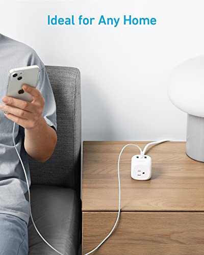 Anker 20W USB C Power Strip, 321 Power Strip с 3 розетками и USB C зарядкой для iPhone 15/15 Plus/15 Pro/15 Pro Max, удлинитель на 5 футов, зарядка с Power Delivery для общежитий, домашнего офиса - 4