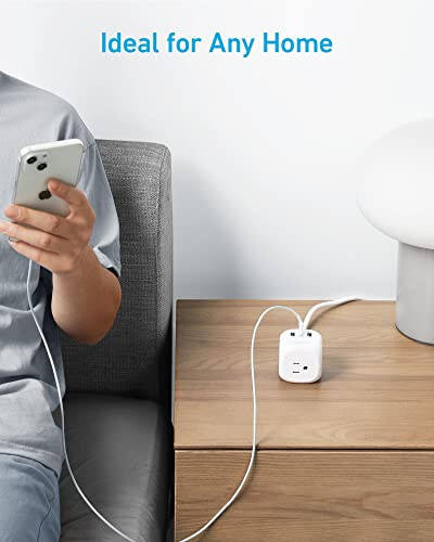 Anker 20W USB-C Priz Şeridi, 321 Priz Şeridi 3 Priz ve USB-C Şarjı ile iPhone 15/15 Plus/15 Pro/15 Pro Max için, 5 ft Uzatma Kablosu, Yurt Odaları, Ev Ofisi için Güç Dağıtım Şarjı - 4