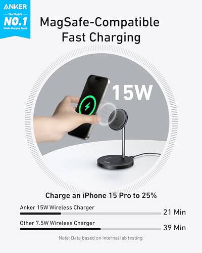 Anker MagGo Power Bank, Qi2 Certified 15W Ultra-Fast MagSafe-Compatible Portable Charger, 6,600mAh Battery Pack with Adjustable and Foldable Stand, for iPhone 15/14/13 Series (USB-C Cable Included) - 7