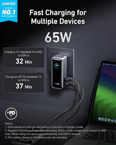 Anker Prime Charger (100W, 3 Ports, GaNPrime) with Anker Prime 9,600mAh 65W Power Bank - 6