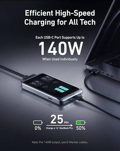 Anker Prime Şarj İstasyonu, 240W Max 8'li USB C Güç Şeridi Anker Prime 9,600mAh 65W Power Bank ile - 4