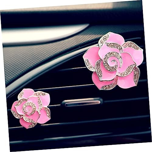 Anneome Pair Flower Air Vent Decorations Crystal Decor Decorations for Air Vent Decoration Flowers Cute Car Air Car Interior Air Freshener Holder Car Accessories Pink Fashion Perfume Clip - 5