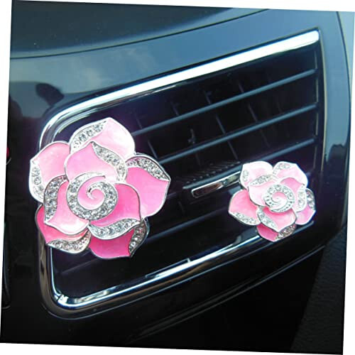 Anneome Pair Flower Air Vent Decorations Crystal Decor Decorations for Air Vent Decoration Flowers Cute Car Air Car Interior Air Freshener Holder Car Accessories Pink Fashion Perfume Clip - 6