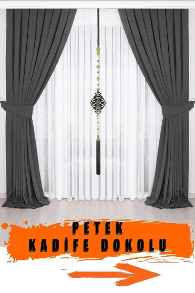 Anthracite Grey Pleated Velvet Blackout Curtain High Quality Single Panel - 1