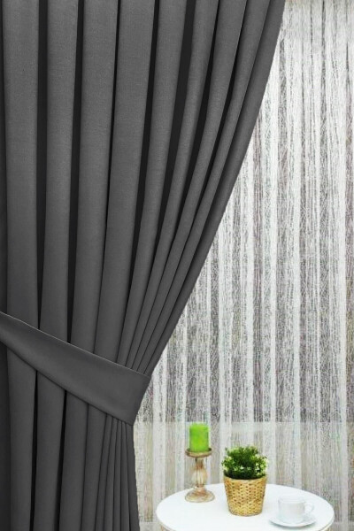 Anthracite Grey Pleated Velvet Blackout Curtain High Quality Single Panel - 2