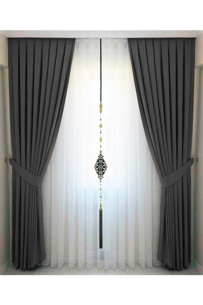 Anthracite Grey Pleated Velvet Blackout Curtain High Quality Single Panel - 5