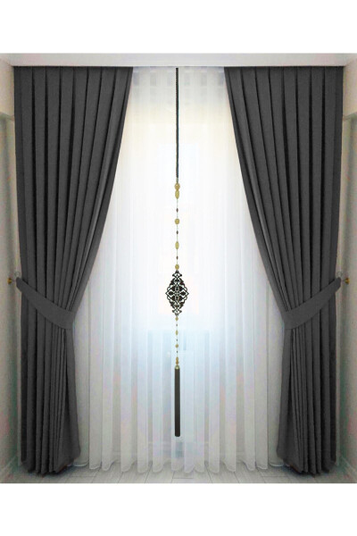 Anthracite Grey Pleated Velvet Blackout Curtain High Quality Single Panel - 9