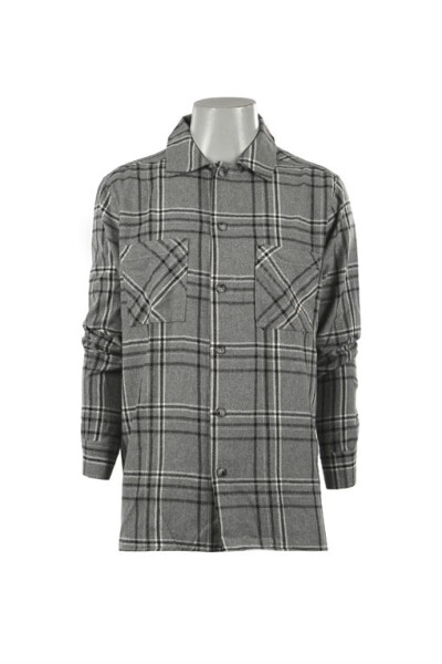 Anthracite Oversized Loose Fit Plaid Cotton Pocket Flannel Shirt - 9