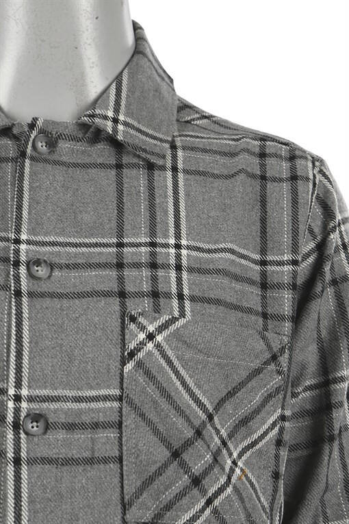 Anthracite Oversized Loose Fit Plaid Cotton Pocket Flannel Shirt - 10