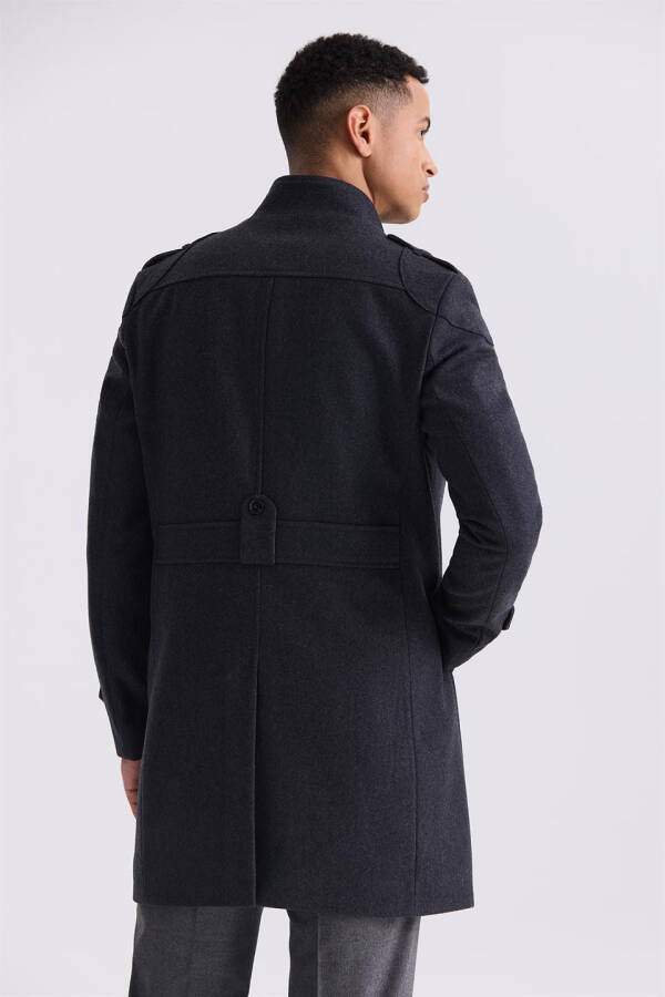 Anthracite Regular Fit Notch Lapel Epaulet Wool Cashmere Coat - 4