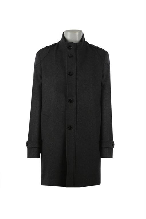 Anthracite Regular Fit Notch Lapel Epaulet Wool Cashmere Coat - 5