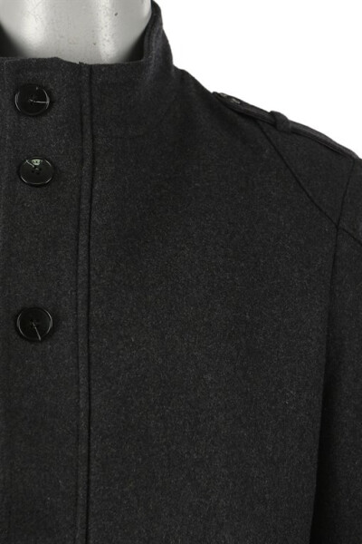 Anthracite Regular Fit Notch Lapel Epaulet Wool Cashmere Coat - 6