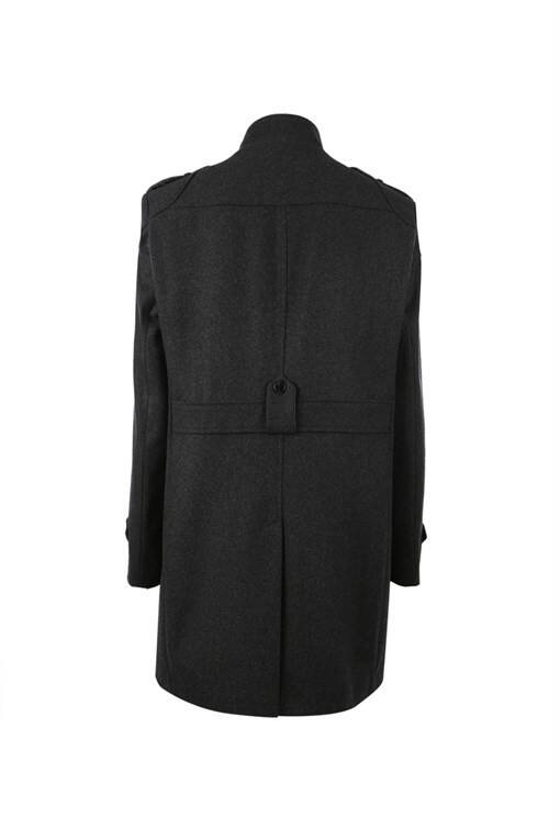 Anthracite Regular Fit Notch Lapel Epaulet Wool Cashmere Coat - 7