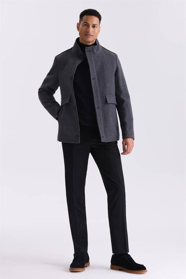 Anthracite Regular Fit Notched Lapel Wool Blazer - 6