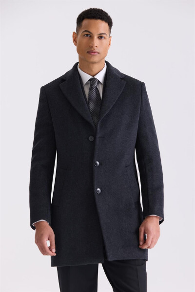 Anthracite Regular Fit Single Breasted Wool Peacoat - 1