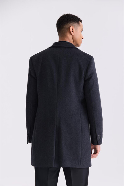 Anthracite Regular Fit Single Breasted Wool Peacoat - 4