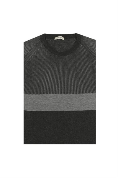 Anthracite Slim Fit Crew Neck Striped Knit Sweater - 5