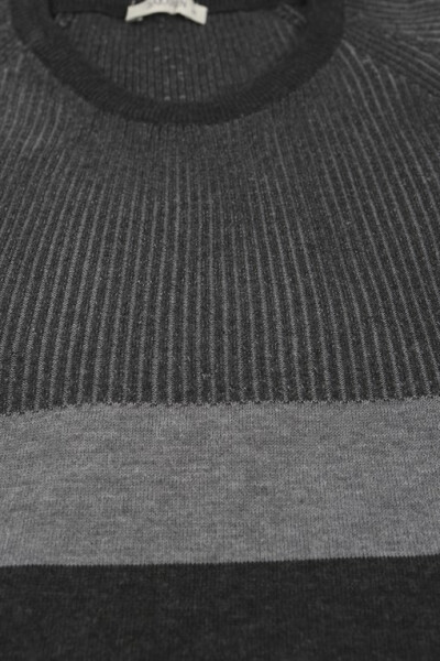 Anthracite Slim Fit Crew Neck Striped Knit Sweater - 6