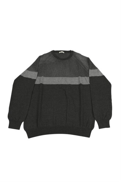 Anthracite Slim Fit Crew Neck Striped Knit Sweater - 7