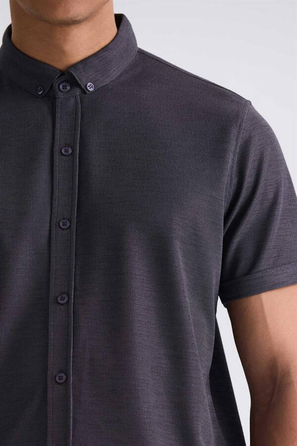 Anthracite Slim Fit Shirt Collar Buttoned T-Shirt - 3