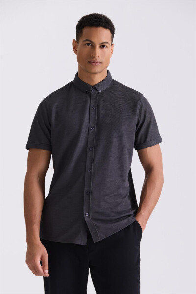 Anthracite Slim Fit Shirt Collar Buttoned T-Shirt - 5